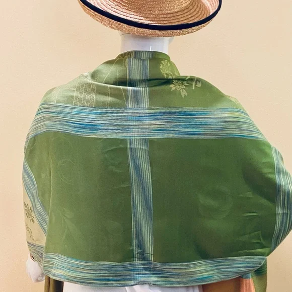 🌟HP🌟NWOT Green, Orange & Yellow Silk & Wool Pashmina Wrap OSFM - Picture 4 of 10